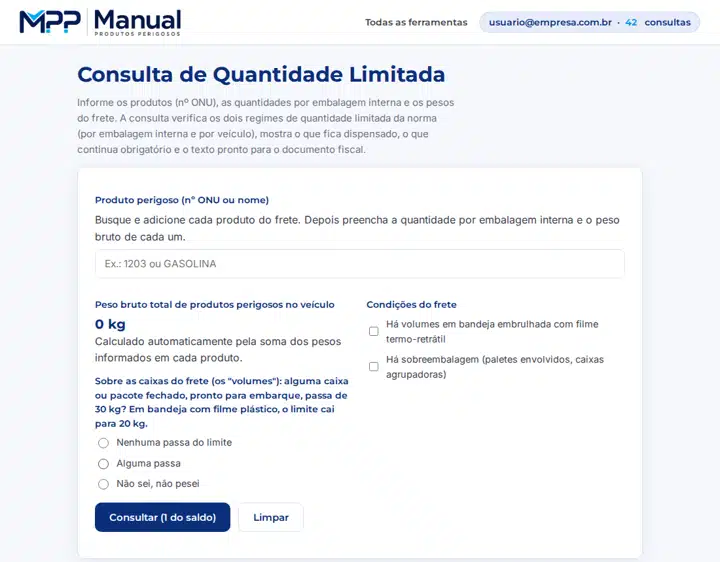 Exemplo de resultado da consulta da quantidade limitada, parcialmente desfocado